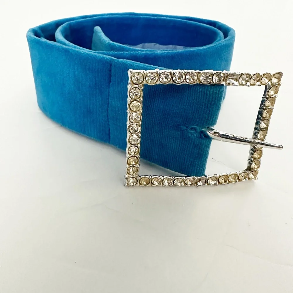 vintage kids handmade BELT blue velvet & rhinestones size unknown length: 27